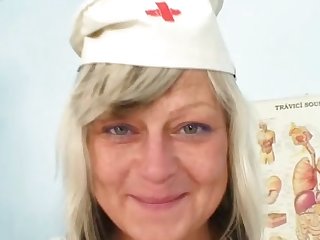 Filthy nurse milf Nada fucks herself with big dildo